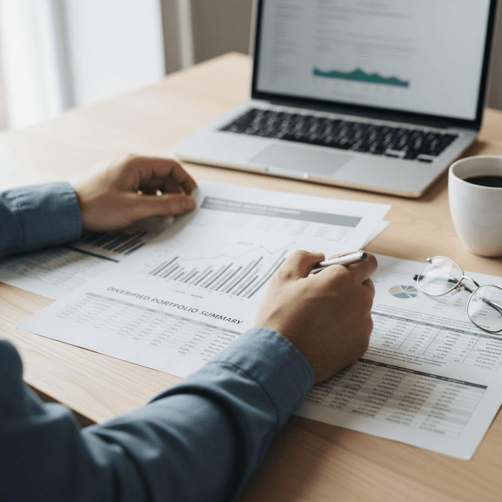 Professional advisor reviewing franchise documents at a modern desk